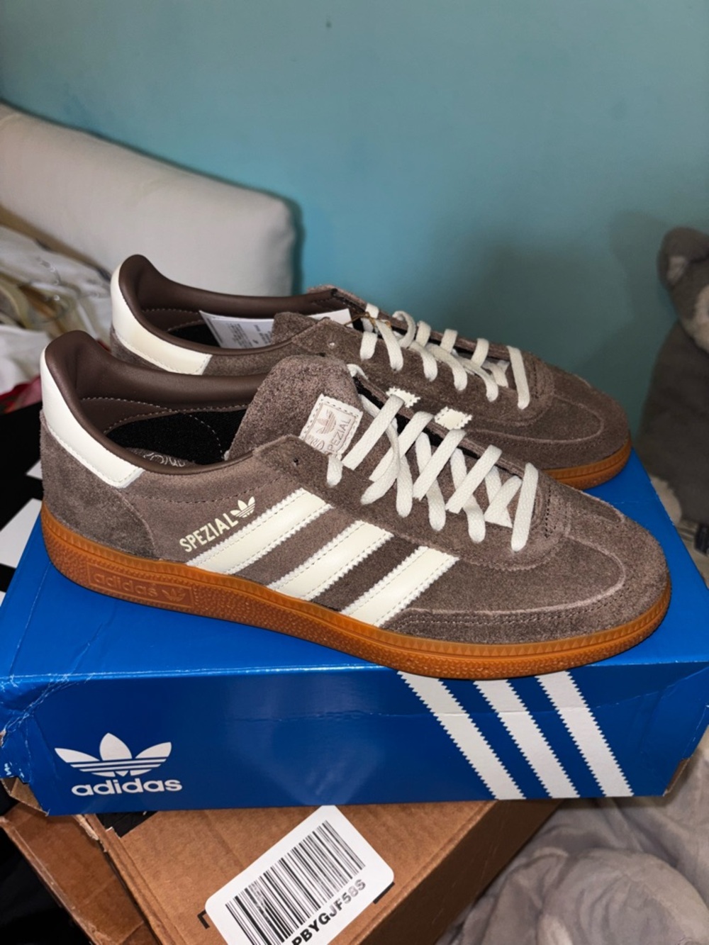 adidas Spezial Suede Sneakers in Brown & White with Gum Sole